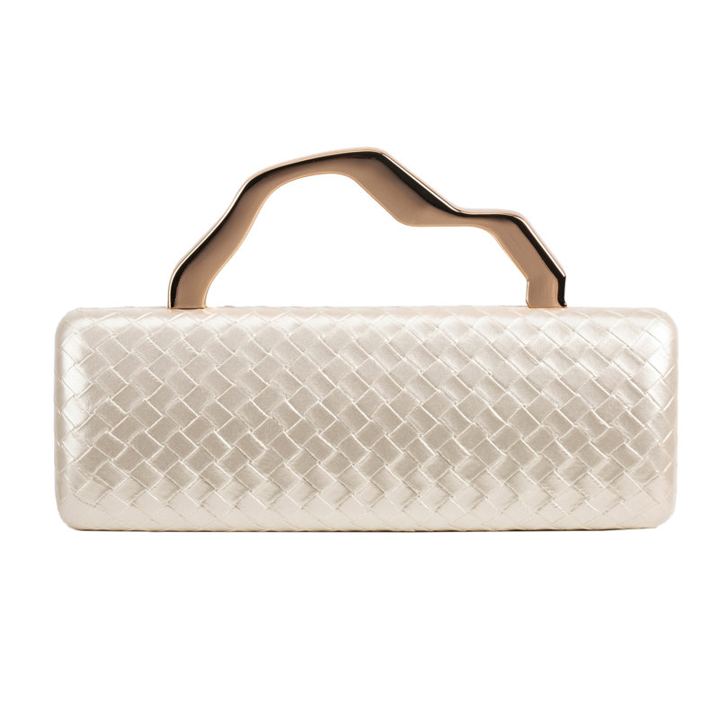 Sac à main en cuir de polyuréthane tissé pour femme - motif géométrique, White