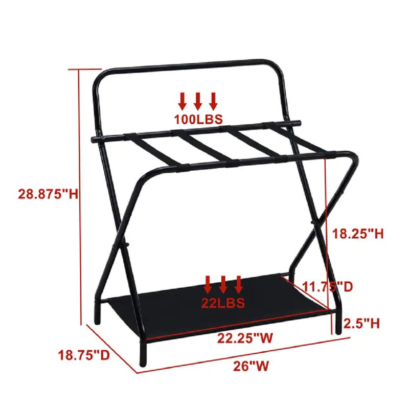 Porte-bagages pliable en métal avec rangement