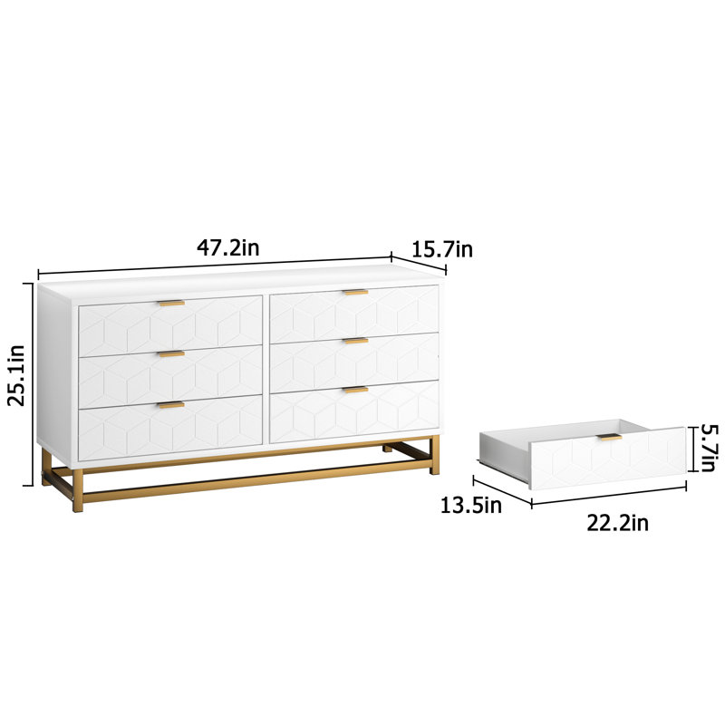 Commode 6 tiroirs pour chambre à coucher, Blanc