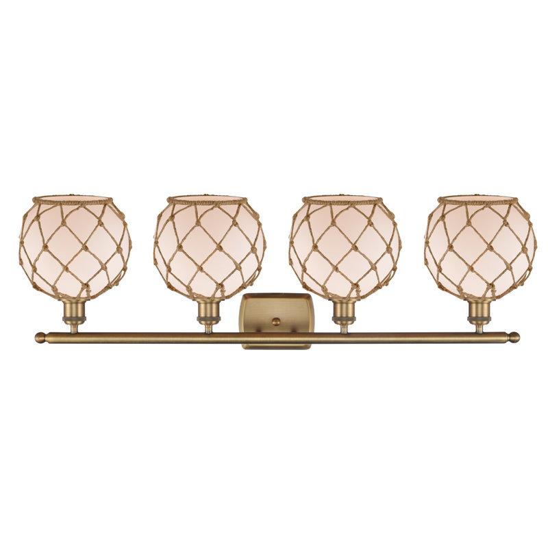 Larochelle 4 - Light Dimmable Vanity Light, White/Brown, 6 Watt Vinage LED Bulb, Brushed Brass