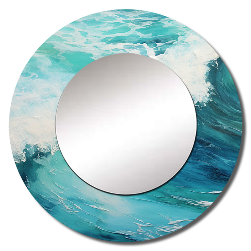 Ocean Teal Wave Expression I - Coastal Waves Round Mirror Wall Decor_MTMIR109754, 23" x 23"
