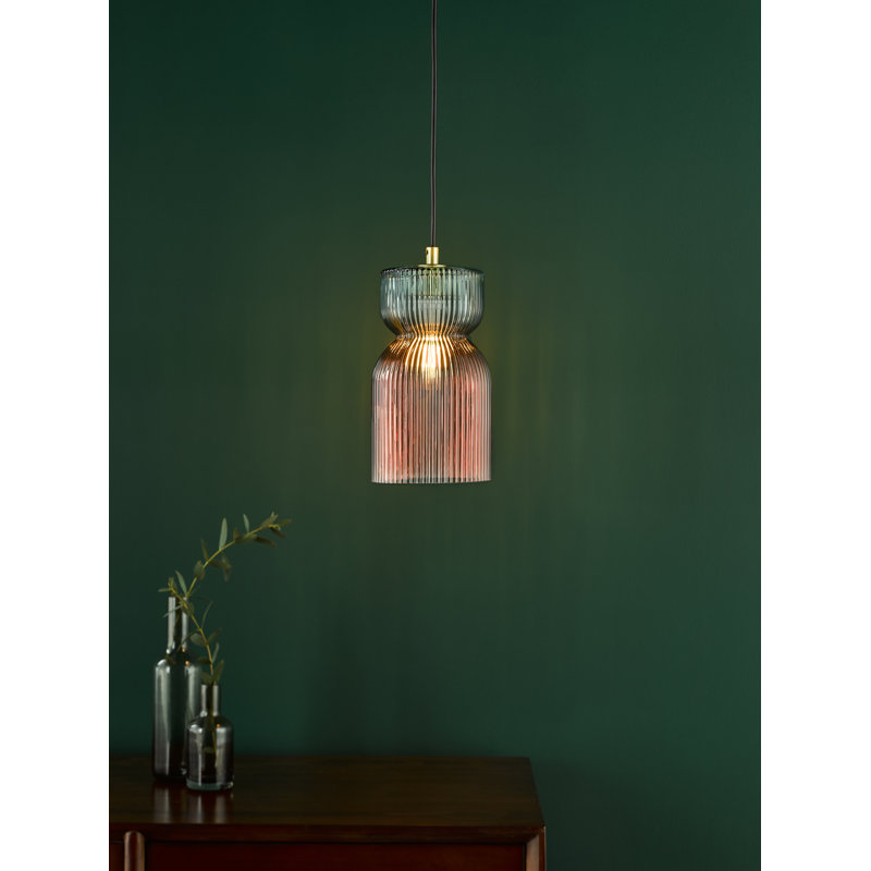 1 - Light Pink Ribbed Glass Pendant