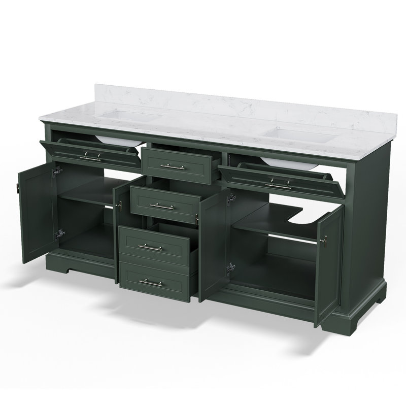 Meuble-lavabo double 72 po avec comptoir en faux marbre et lavabos en céramique, Vert