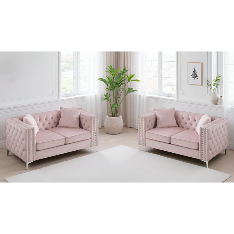 Ensemble de 2 causeuses en velours rose Lyon, Rose