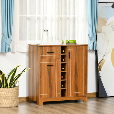 Buffet à vin - 6 bouteilles, tiroir, porte-verres, bouteille brune avec porte-bouteilles