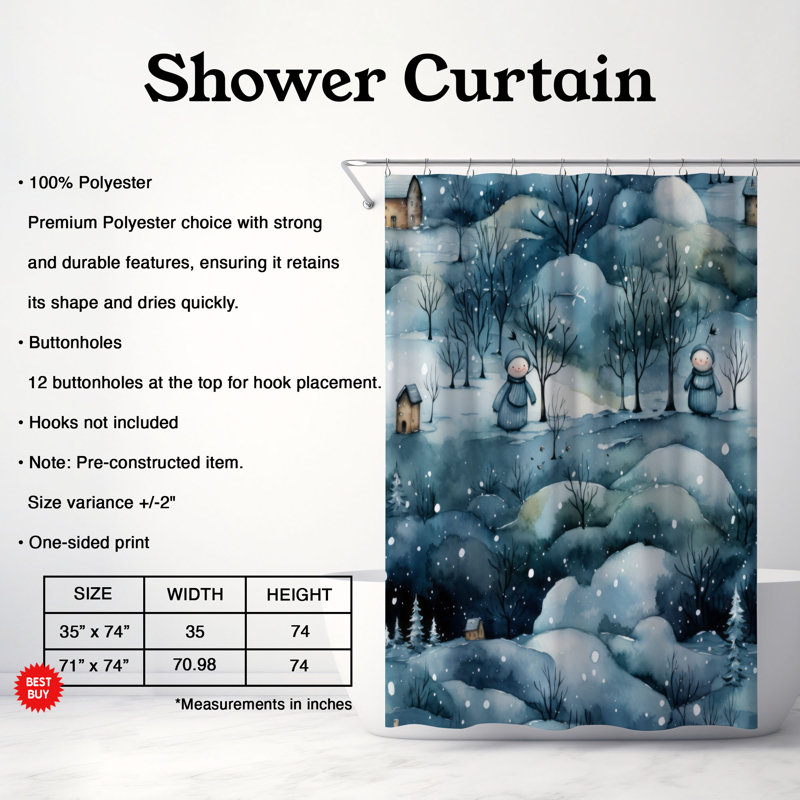 Rideau de douche haut de gamme Arctique Wonderland, H 74 po x l 71 po
