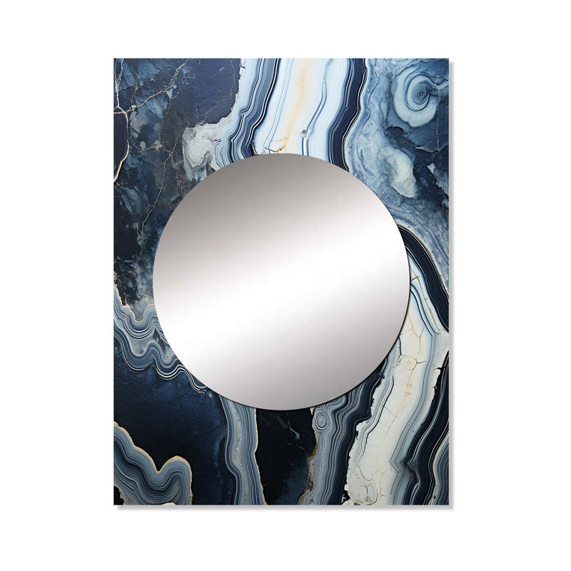 Blue Stone Geode Minimalisme I - miroir en pierre spirituel, miroir mural traditionnel unique, impression d'art en métal