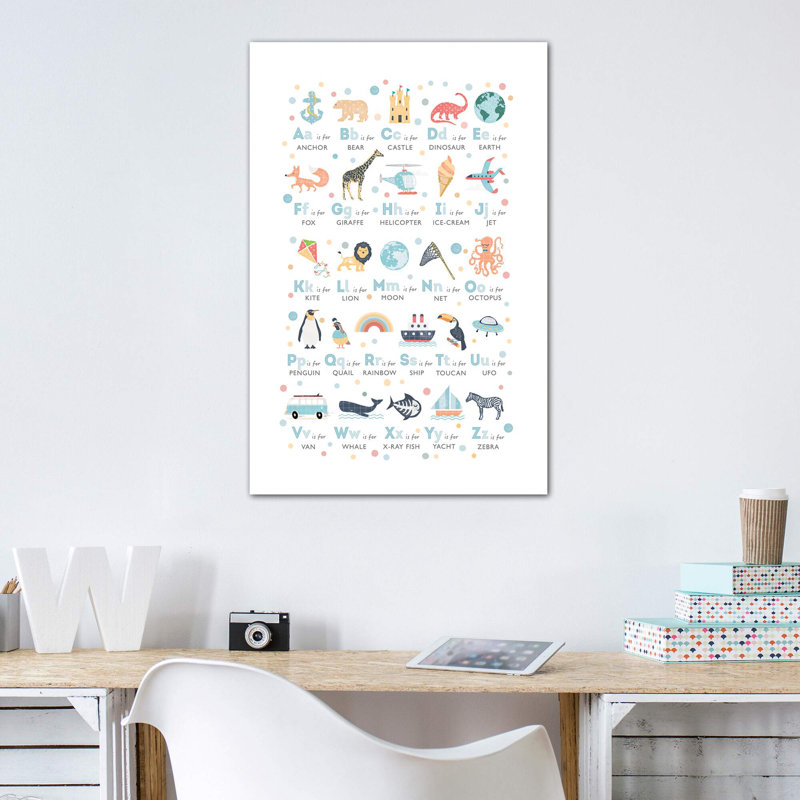 Garçons illustrés - Alphabet - impression, Toile tendue, Aucun mat, H 48 po x l 32 po x P 1,5 po