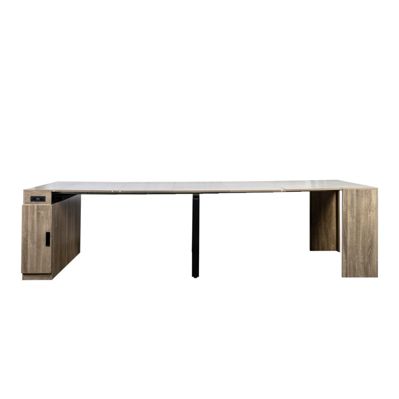 Table de salle à manger extensible moderne multifonctionnelle avec prise de courant, table extensible peu encombrante avec rangement pour les fêtes, les mariages, les réunions et les célébrations