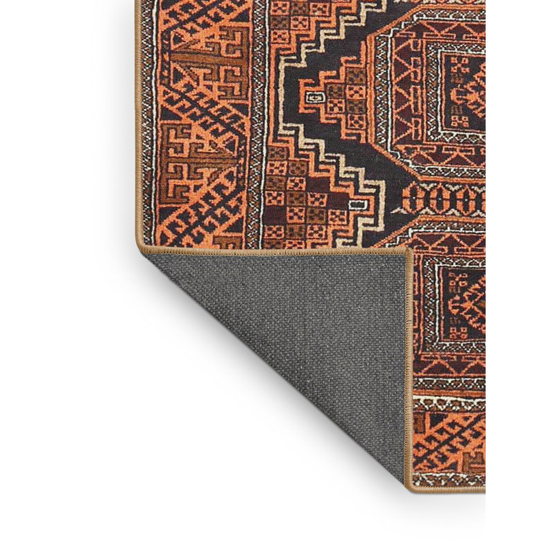 Tapis traditionnel rouge / brun Hua, Rectangle 5 pi x 7 pi