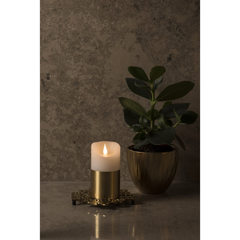Unscented Flameless Pillar Candle, 13.5cm H x 7.5cm W x 7.5cm D, Brass