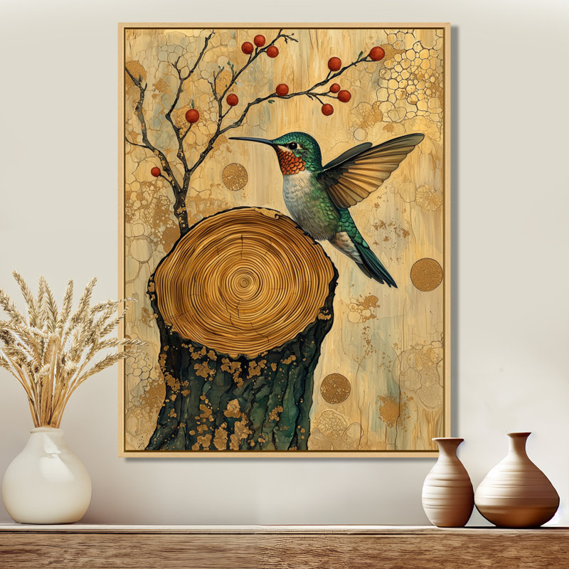 «Giann Abstract Hummingbird Wooden Grace II - Hummingbird», reproduction d'art sur toile, H 44 po x l 34 po, Crème, crème
