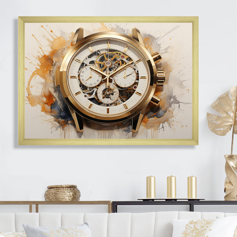 " Minimalism Luxury Watch II ", Gold Single Picture Framed, 12" H x 20" W x 1" D