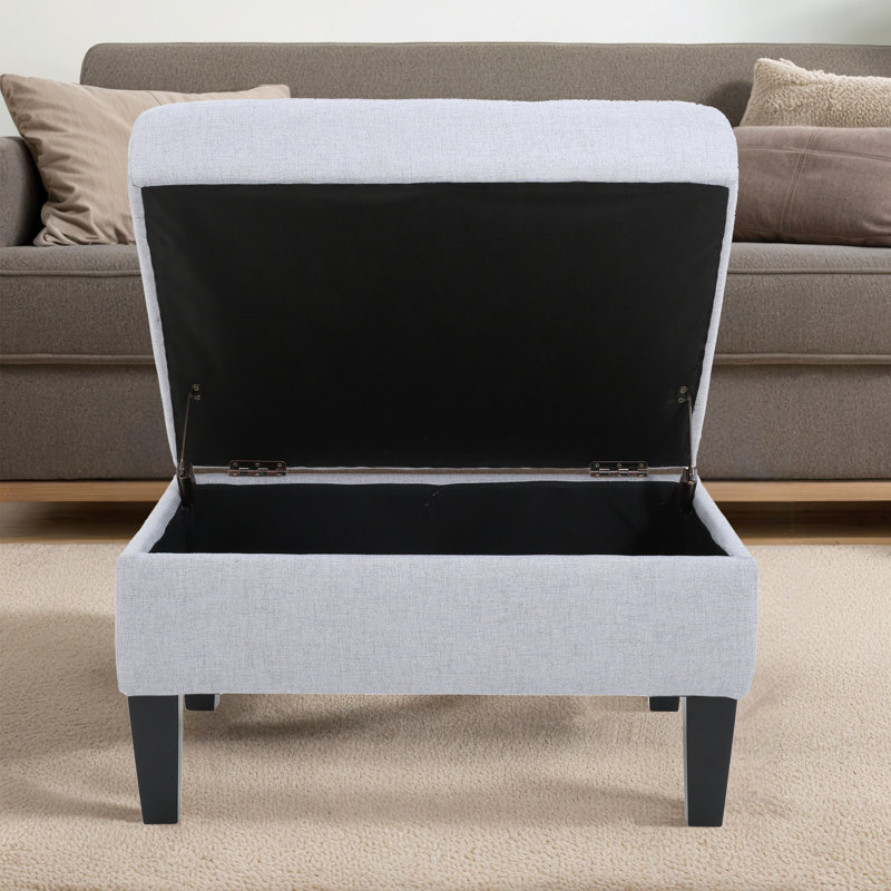 28" W Upholstered Storage Ottoman, Light Gray