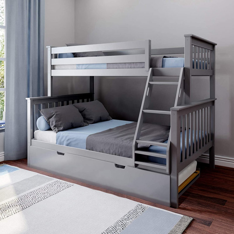 Lit superposé simple au-dessus de double en bois massif avec lit gigogne Strayhorn par Harriet Bee, gris