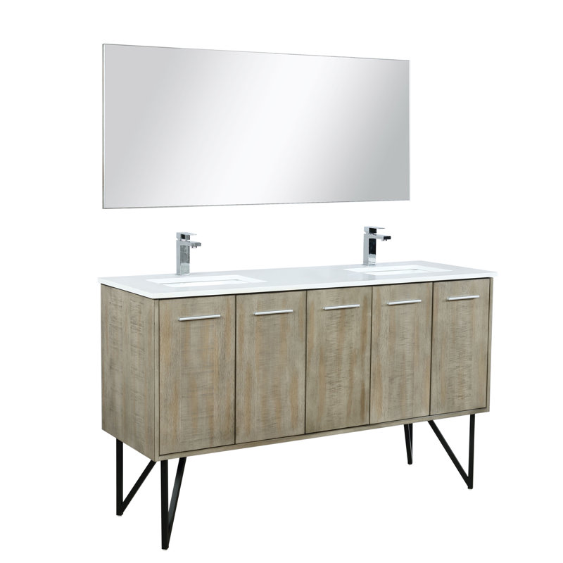 Lancy 60 in W x 20 in D Double Bath Vanity Mirror and Faucet Set, White Cultured Marble