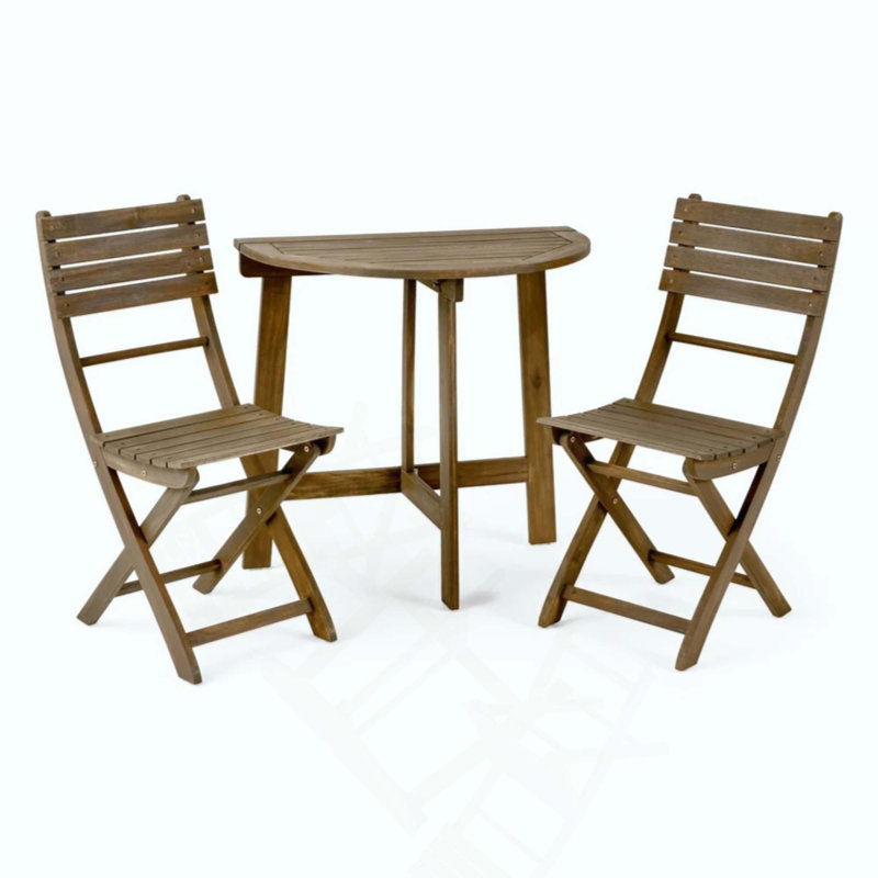 Ensemble bistro pliant d'extérieur 3 pièces demi-rond en bois d'acacia, résistant aux intempéries et peu encombrant