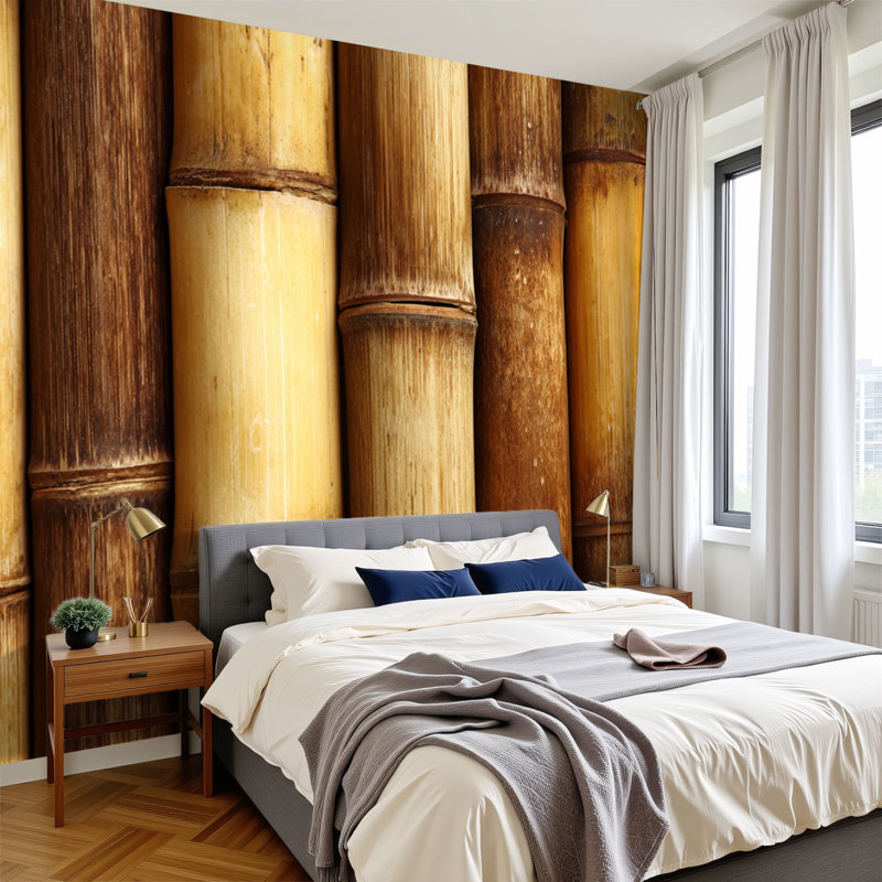 Peel and Stick Wallpaper Modern Self Adhesive Wall Mural for Bedroom Bamboo Summer Wood Textured Organic, L 96 po x l 69 po