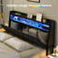 Base de lit pleine grandeur en métal, tête de lit ergonomique, rangement multifonctionnel, système d'éclairage à DEL, prises de recharge, modernisation de chambre à coucher essentielle