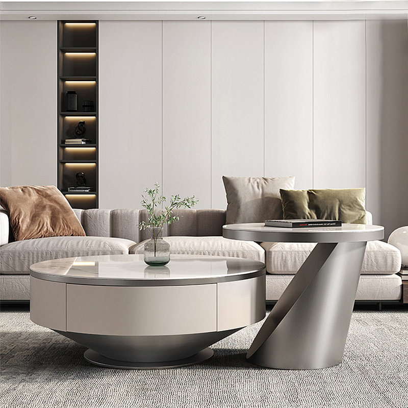 Ensemble de tables basses en pierre frittée minimaliste italienne, H 13,78 po x L 35,43 po x l 35,43 po, Gris