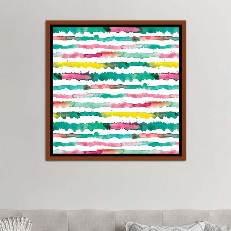 " Gradient Watercolor Lines Green " by Ninola Design, No Mat, 37" H x 37" W x 1.5" D, Classic Wood Frame Canvas