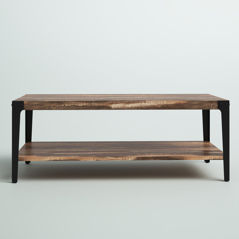 Elegantly Rustic Industrial Coffee Table with Metal Legs and Distressed Wood