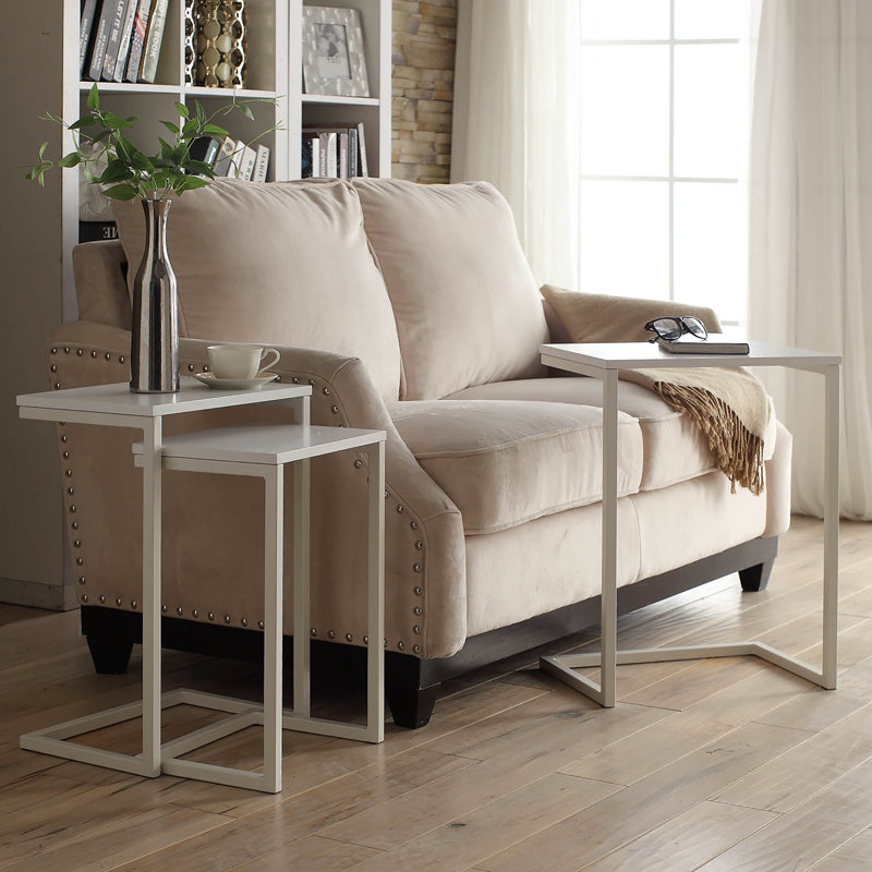 Kendrik 23.5" H x 18" W Solid Wood C-Table Nesting Tables, White, White Metal