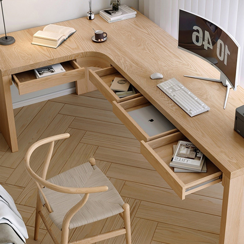 Bureau en bois massif en L Burlywood, H 29,53 po x l 78,74 po x P 47,24 po, Left Hand Return