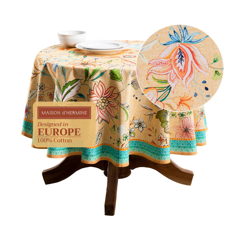 Maison d' Hermine Table Cloth Round Table 100% Cotton 63 Round Inches Tablecloth Reusable Decorative for Dining Room Farmhouse Home Valentines Day Decorations Spring Summer - Luxury Loft - Peach