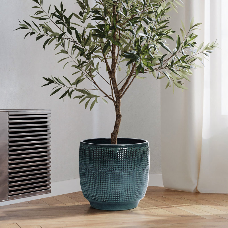 Pot à fleurs rond en céramique Ocean, Vert, H 11,22 po x l 12 po x P 12 po