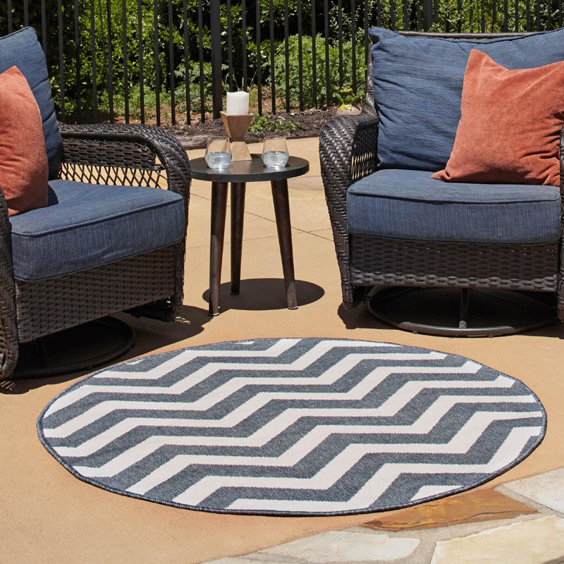 Outdoor Ayton Area Rug Navy Color, Round 7'
