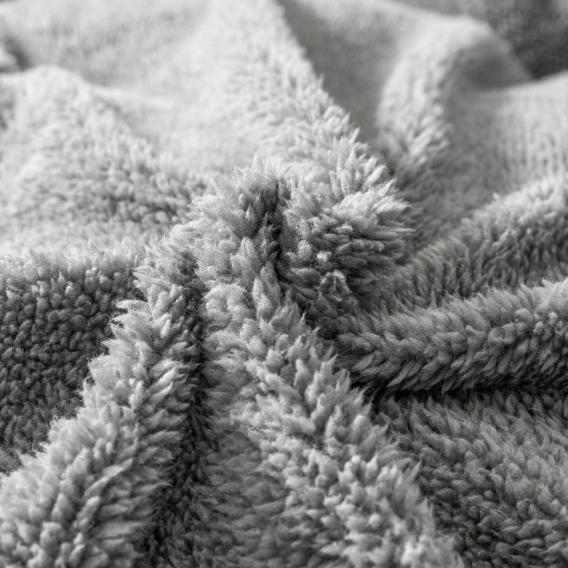 Teddy Fleece Duvet Cover set, Dark Grey, Single - 1 Standard Pillowcase