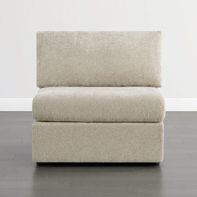Makena 33.8" W Comfy Upholstered Armless Chair, Taupe