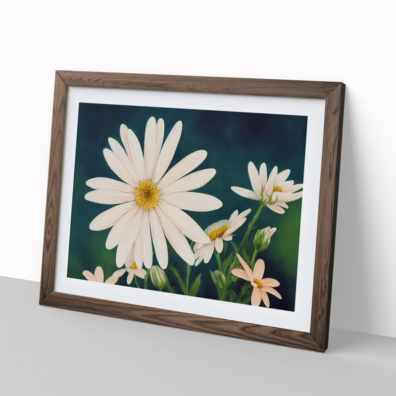 Illuminating Daisy Flowers 1 Piece Single Picture Frame Wall Art, 46cm H x 64cm W, Brown