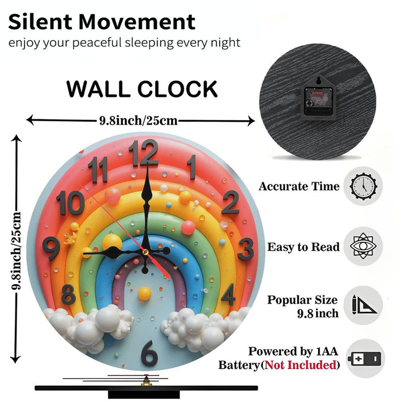 Rainbow Balloon Clock Wall Decor Cute Cartoon