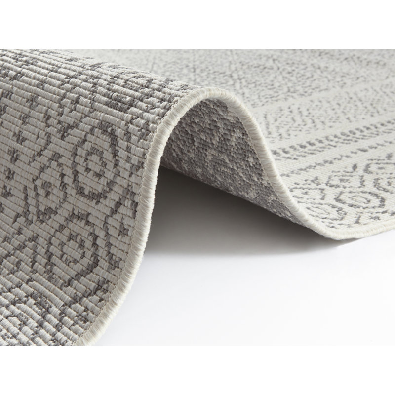 Frame Flatweave Silvery White Rug, Rectangle 80 x 150cm