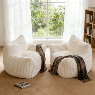 Set of 2 Oversized Corduroy Foam Bean Bag Chair by Trule