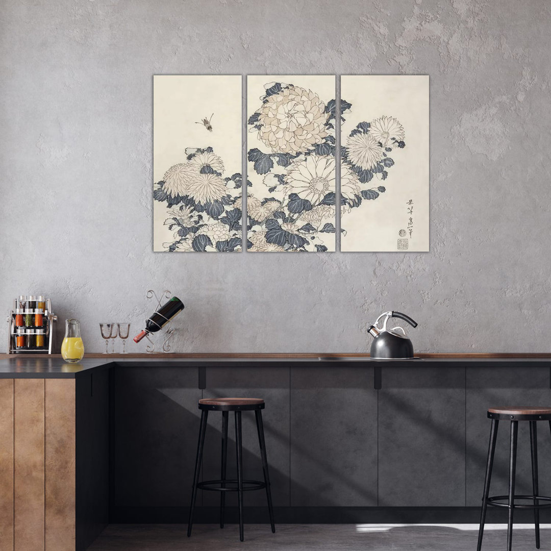 Biene und Chrysanthemen von Katsushika Hokusai - Giclée auf Leinwand ohne Rahmen