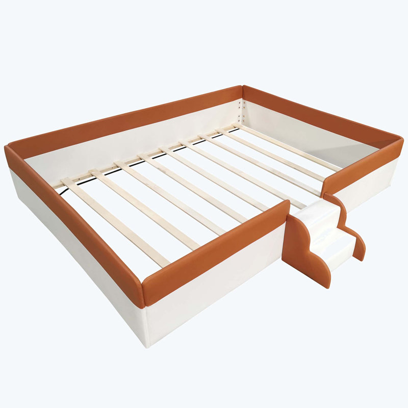 Tamaj Upholstered Faux Leather Daybed, Queen, White/Brown