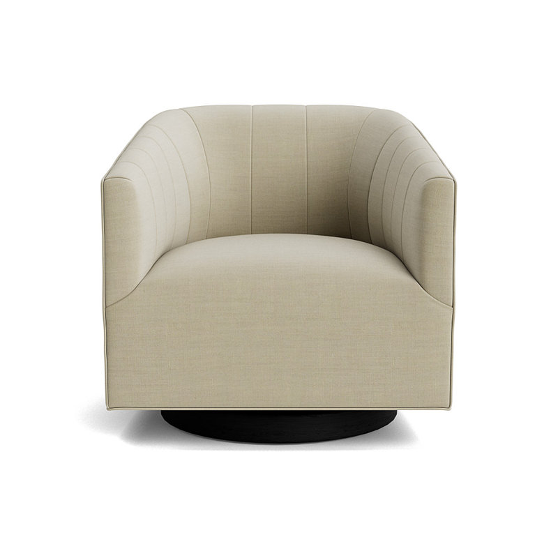 Cooper Upholstered Swivel Barrel Chair, Performance Linen - Flax, Black