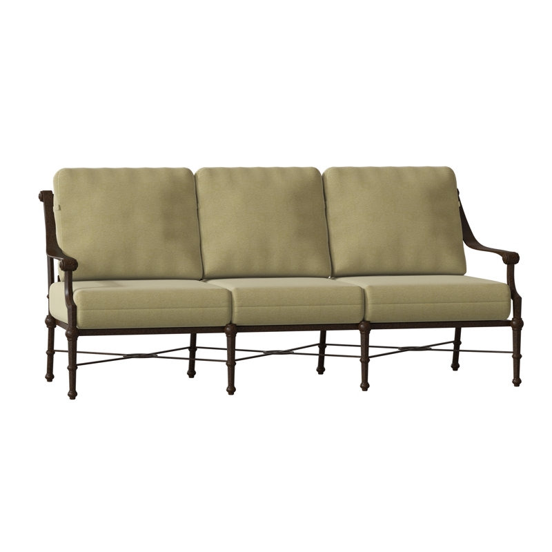 Delphi 80'' Wide Metal Patio Sofa with Cushions, Chestnut Brown, Brisa Lasso Distressed