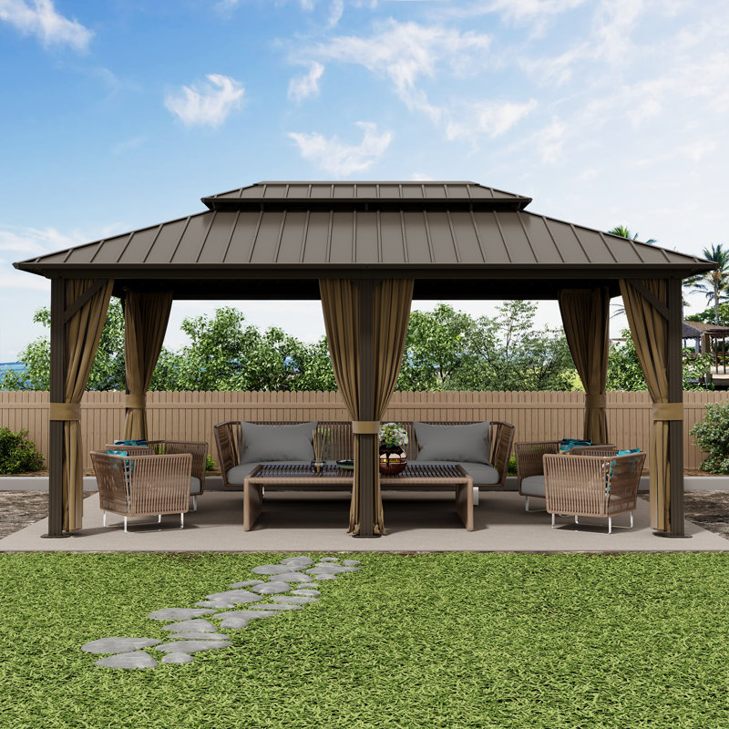 12 x 18 ft Hardtop Patio Gazebo, Outdoor Hardtop Gazebo With Double Roof, 12 ft x 18 ft