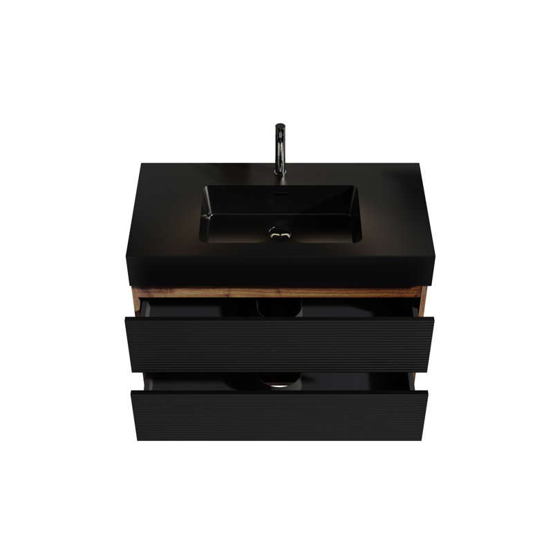 Meuble-lavabo Mid-Century moderne noir et noyer