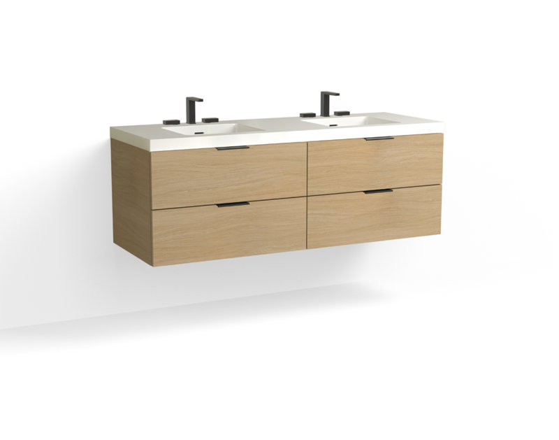 Avila 60" W Wall Mounted Double Bathroom Vanity, Glossy White/Single, Nocino, Satin Nickel