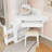 Corner Makeup Vanity Desk with Rotating LED Mirror, Drawer and Cushioned Stool-1169561044