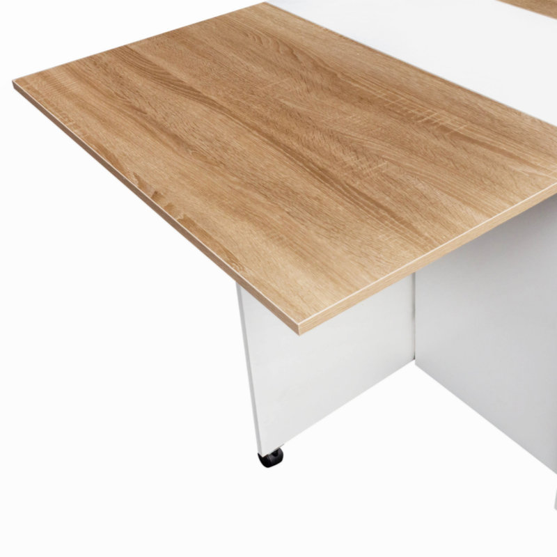 Folding Dining Table, Drop Leaf Dining Table With Wheels And 2-Layer Storage Shelf, Space Saving Dining Table For Small Spaces, White And  Oak