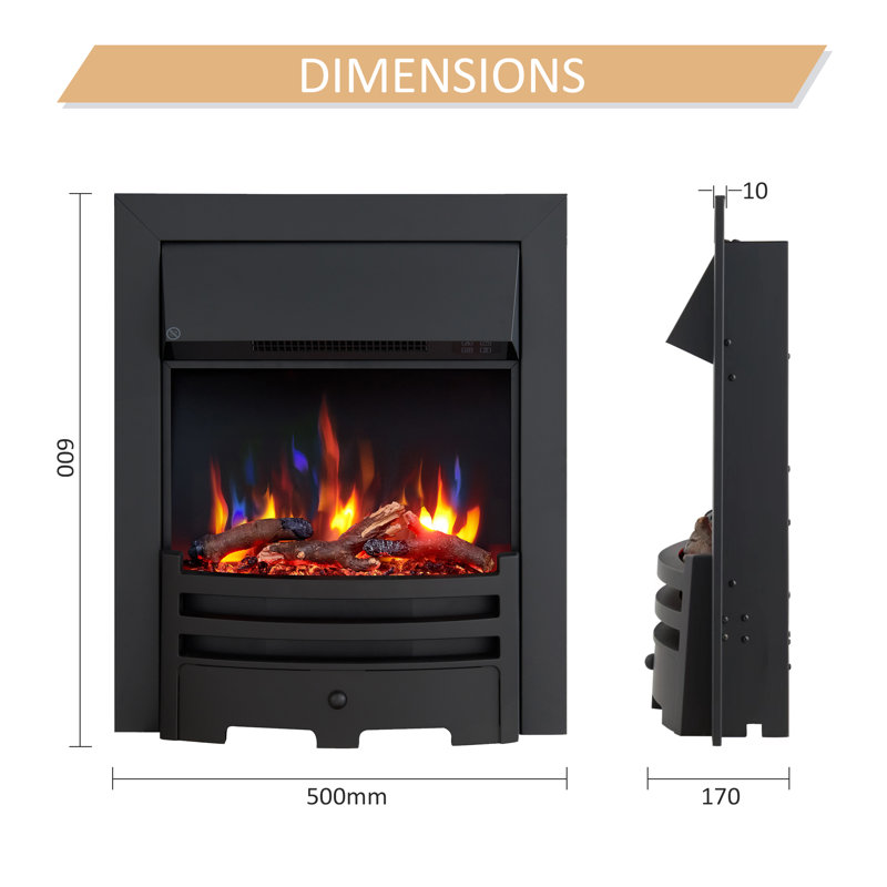 FLAMEKO Verona Electric Fireplace Insert, Logs and Black Chips Included 2kW Heater, Bauhaus Fret, Remote, Brass