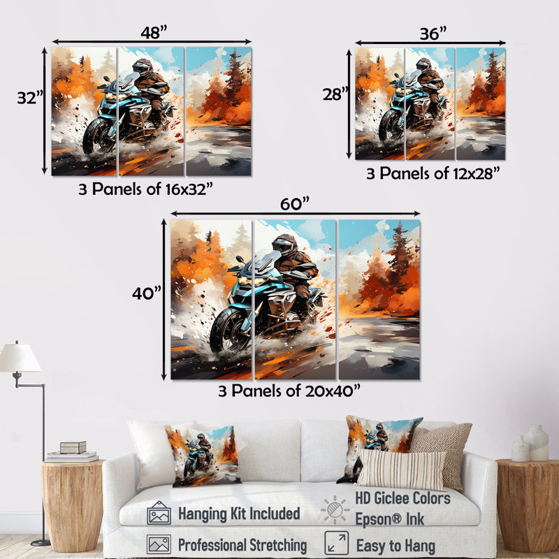 «Watercolor Motclecle Speedster Path», ensemble de reproduction d'art mural moto, H 28 po x l 36 po
