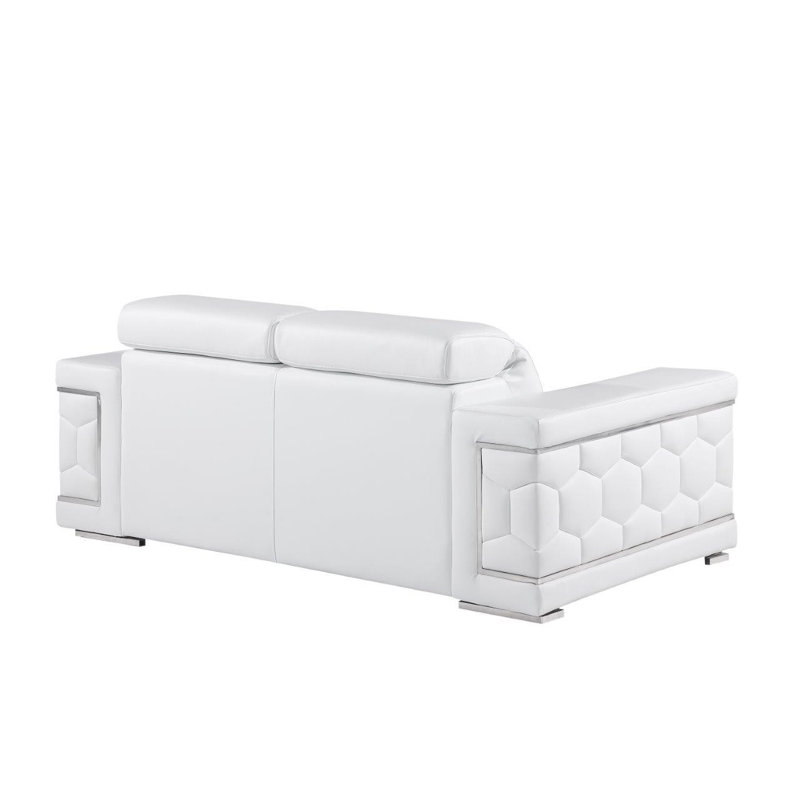 Causeuse en cuir véritable 71 po blanc et argent