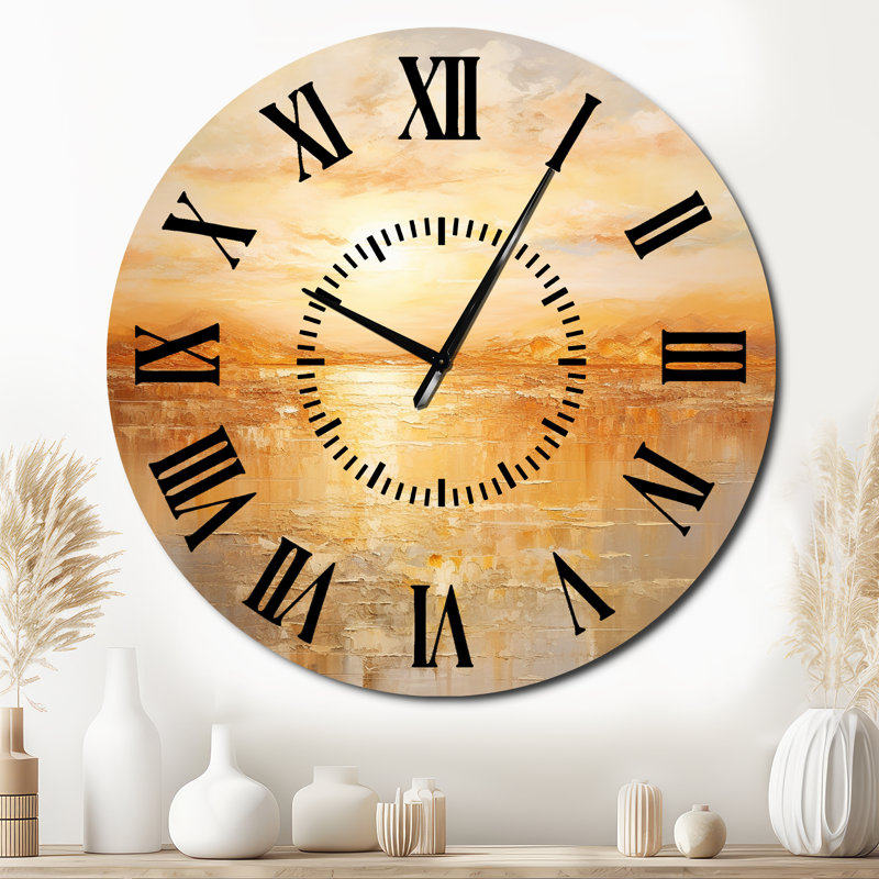 Horloge murale Bold Sunset Golden Collage II - Paysage et nature, Surdimensionné